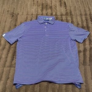 Men's Striped Golf Polo Shirt - Blue and White